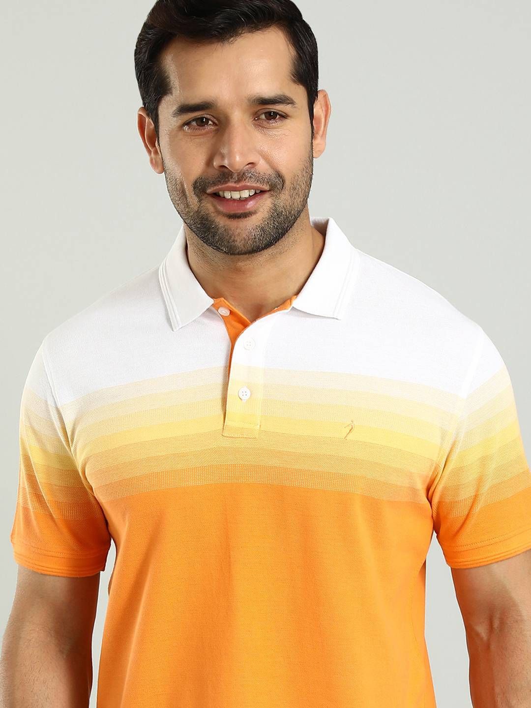 

Indian Terrain Men Striped Polo Collar Cotton T-shirt, Orange