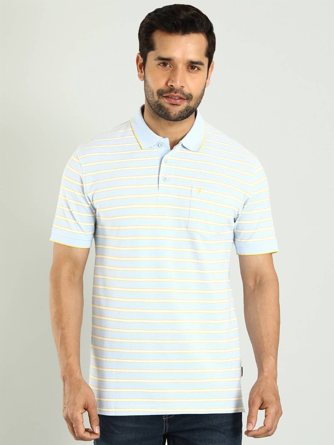 

Indian Terrain Men Striped Polo Collar T-shirt, Blue