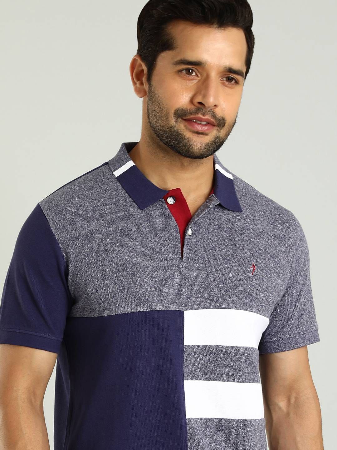 

Indian Terrain Men Colourblocked Polo Collar T-shirt, Blue