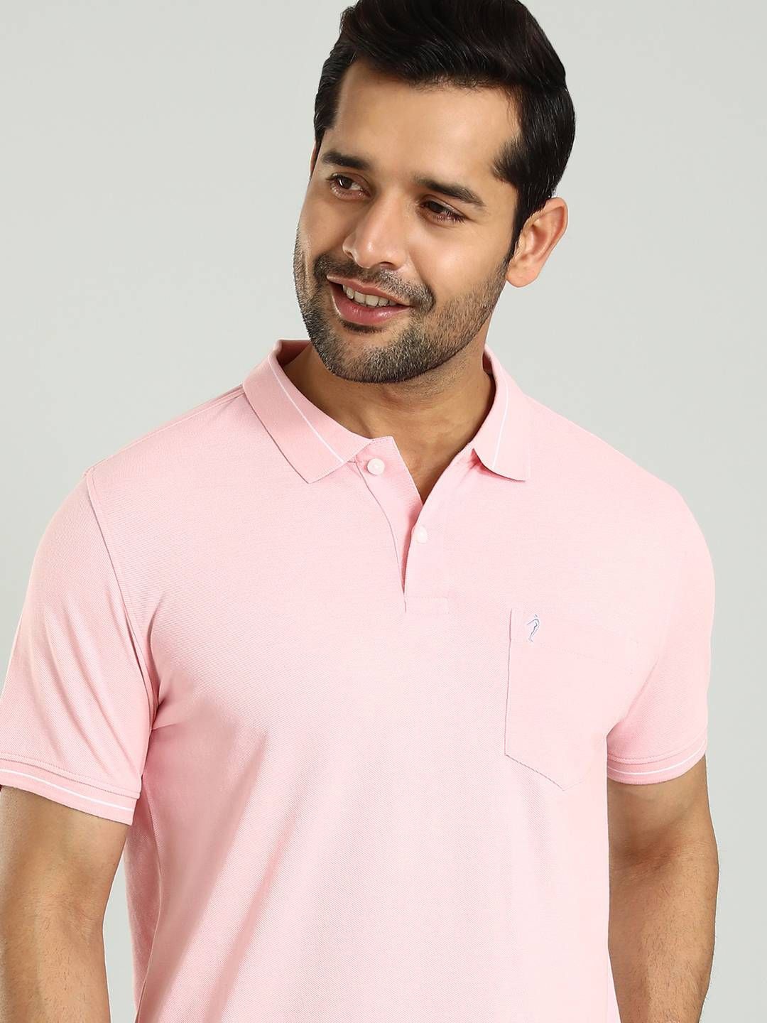 

Indian Terrain Men Solid Polo Collar Pockets T-shirt, Pink