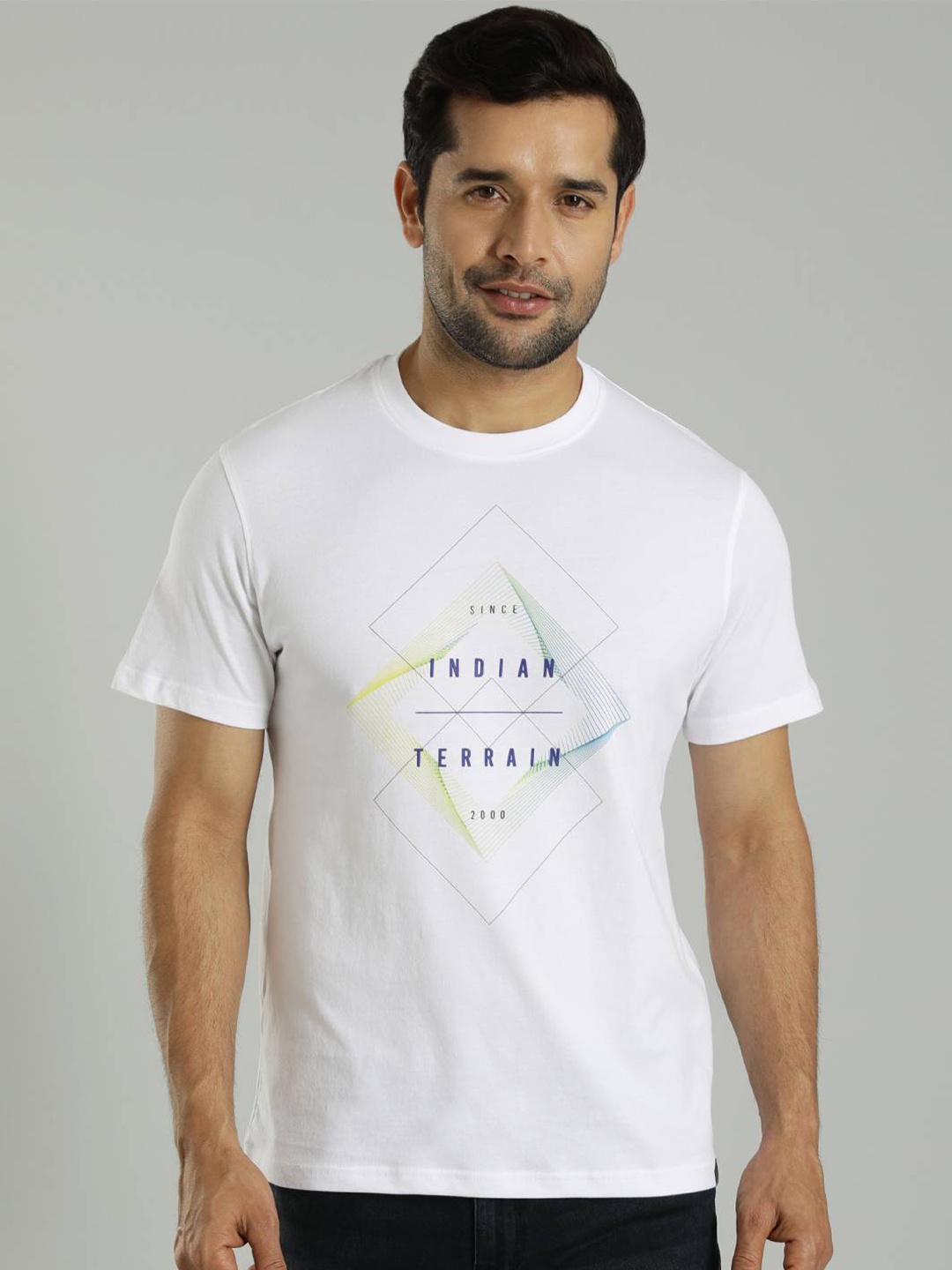 

Indian Terrain Men Graphic Printed Round Neck T-shirt, White