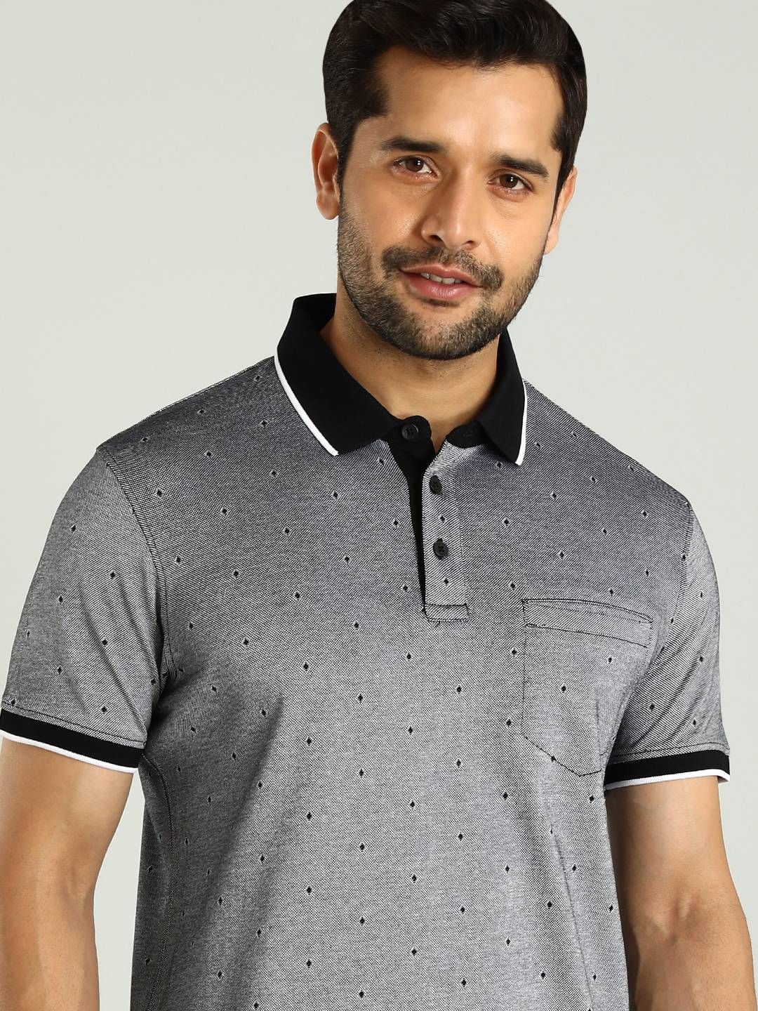 

Indian Terrain Men Polo Collar Pockets Cotton T-shirt, Grey