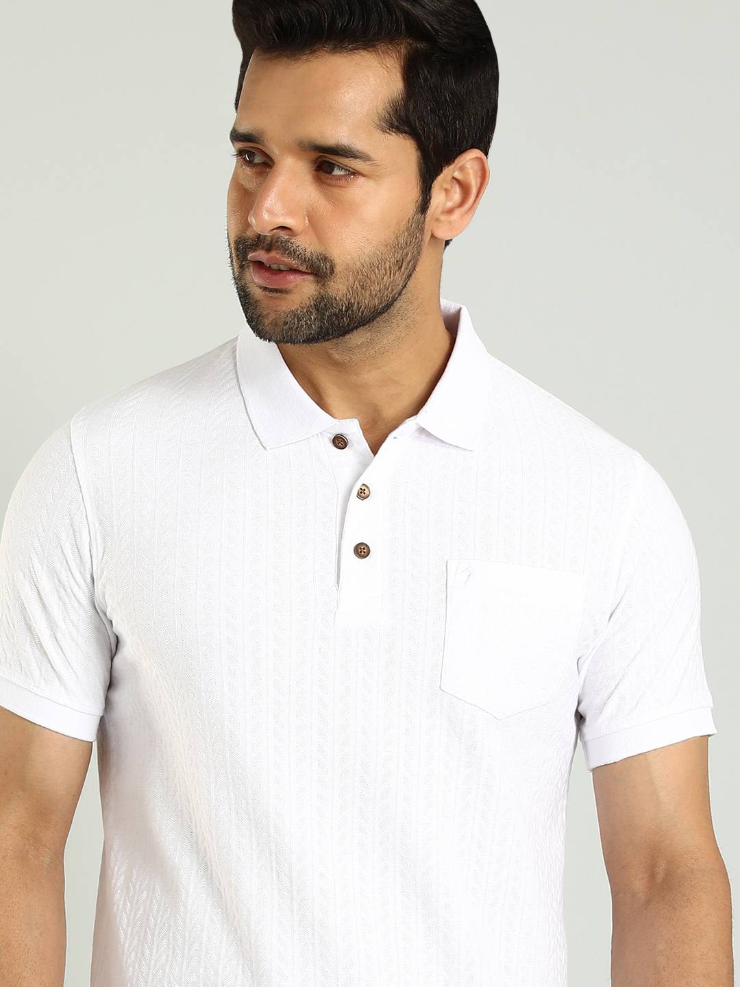 

Indian Terrain Men Self Designed Polo Collar Pocket T-shirt, White