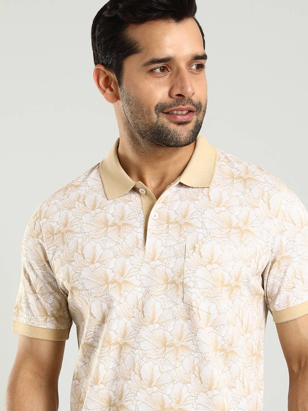 

Indian Terrain Floral Printed Polo Collar Cotton T-shirt, Brown