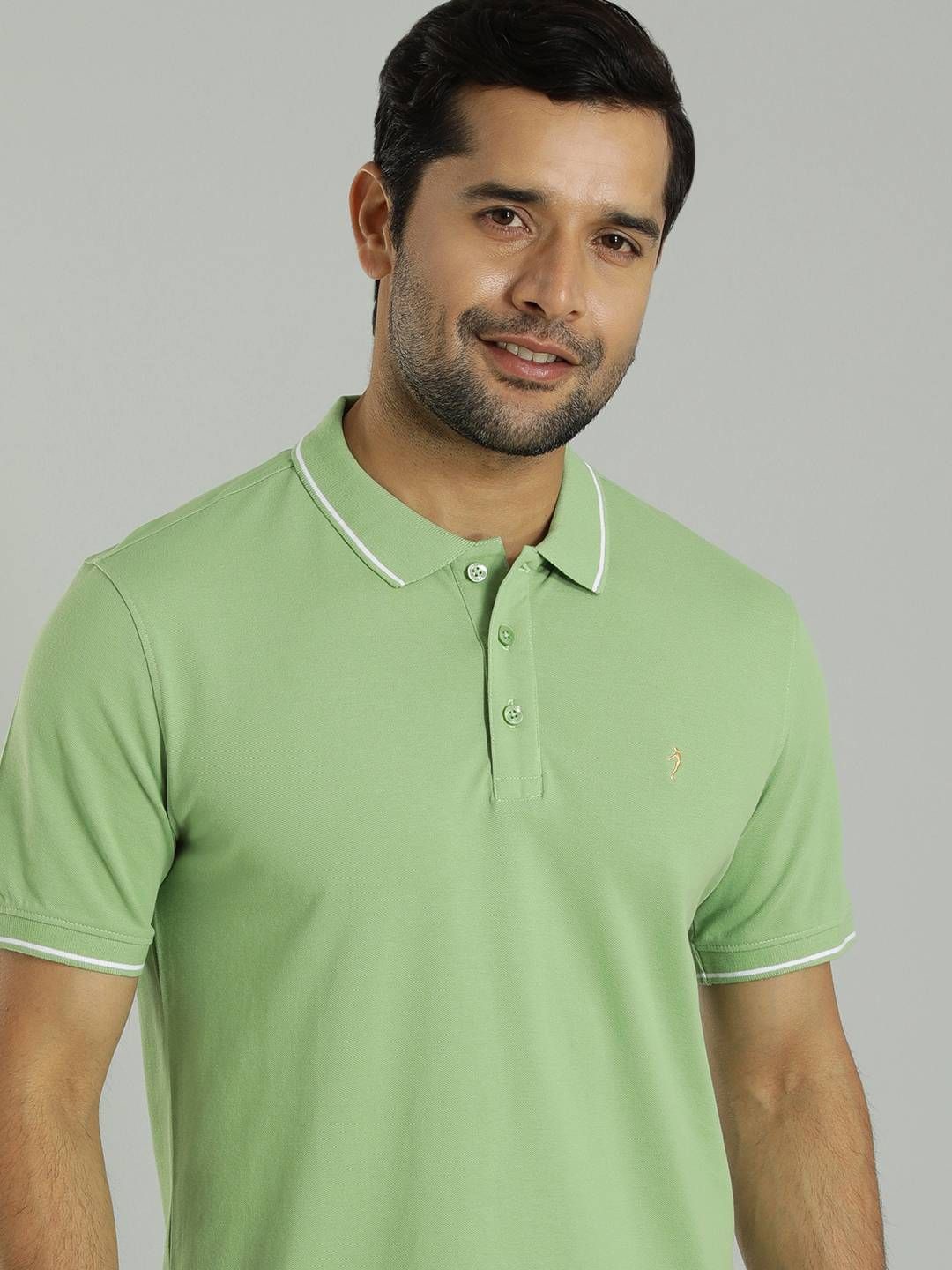 

Indian Terrain Men Brand Logo Polo Collar Cotton T-shirt, Green