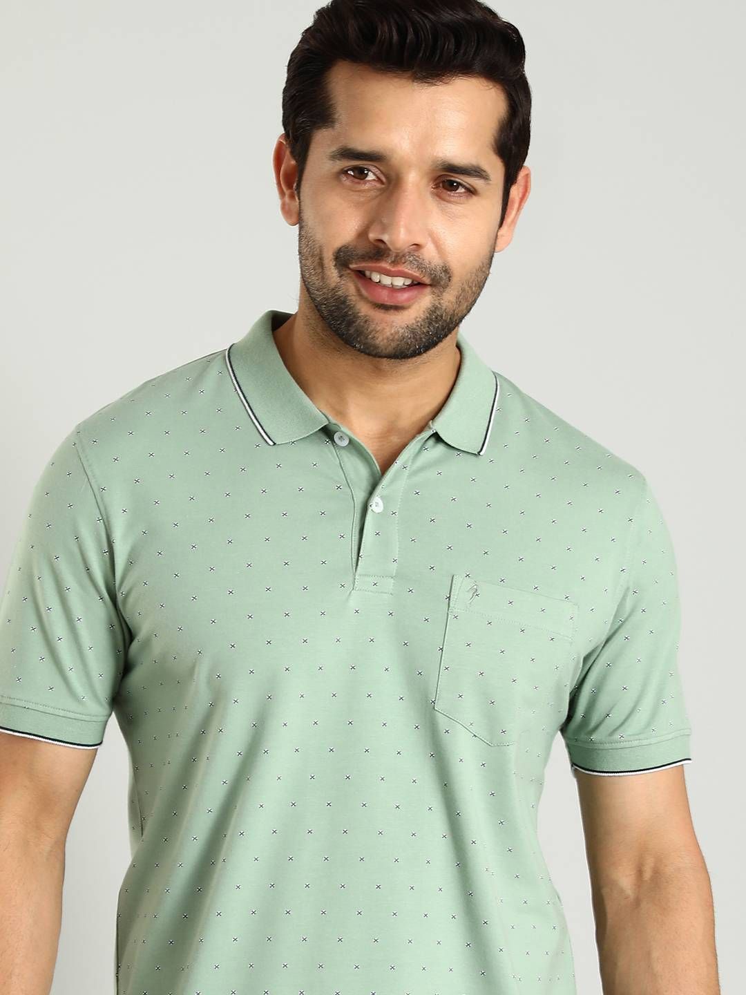 

Indian Terrain Geometric Printed Polo Collar Cotton Casual T-shirt, Green