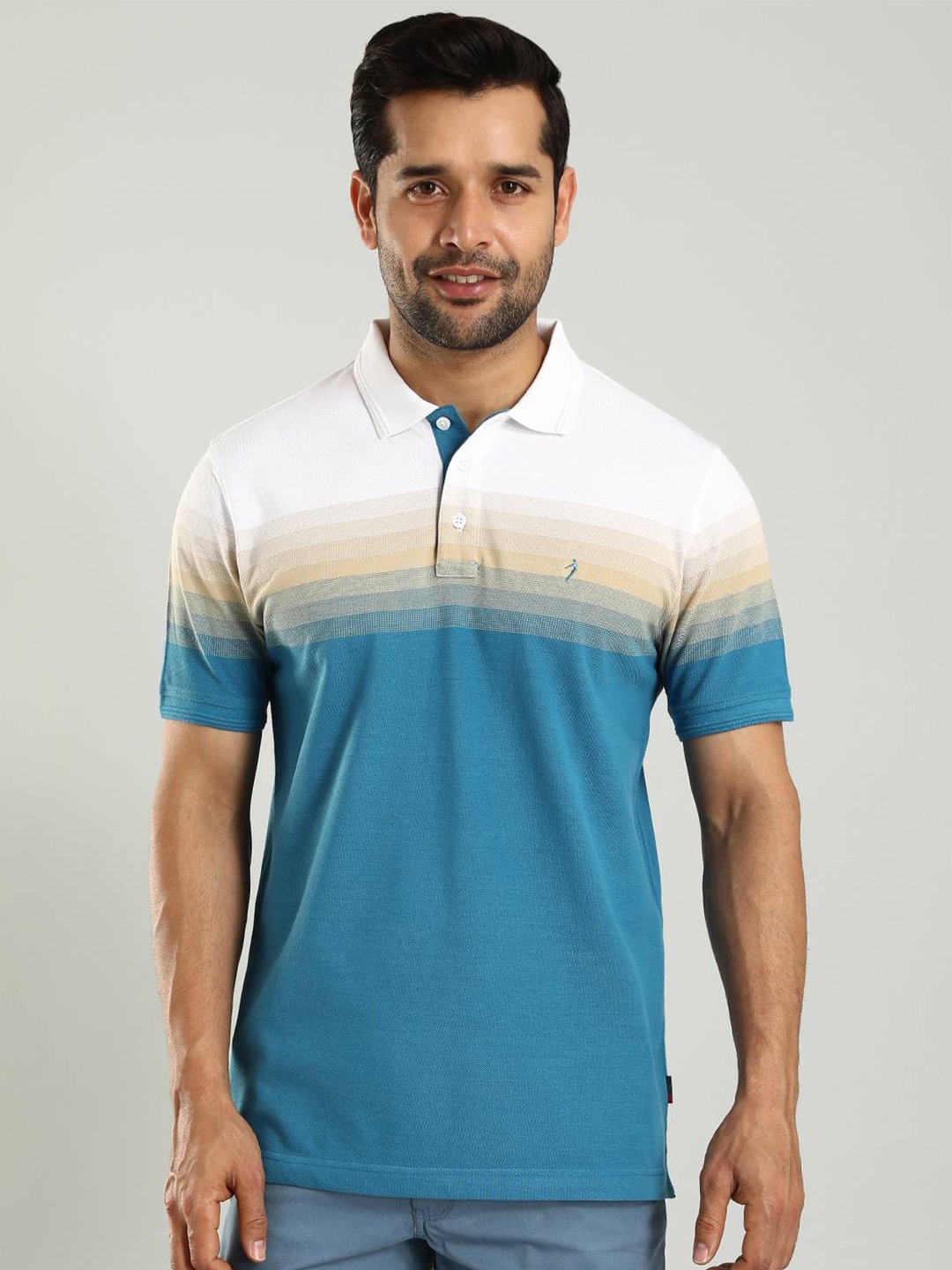 

Indian Terrain Men Colourblocked Polo Collar T-shirt, Blue