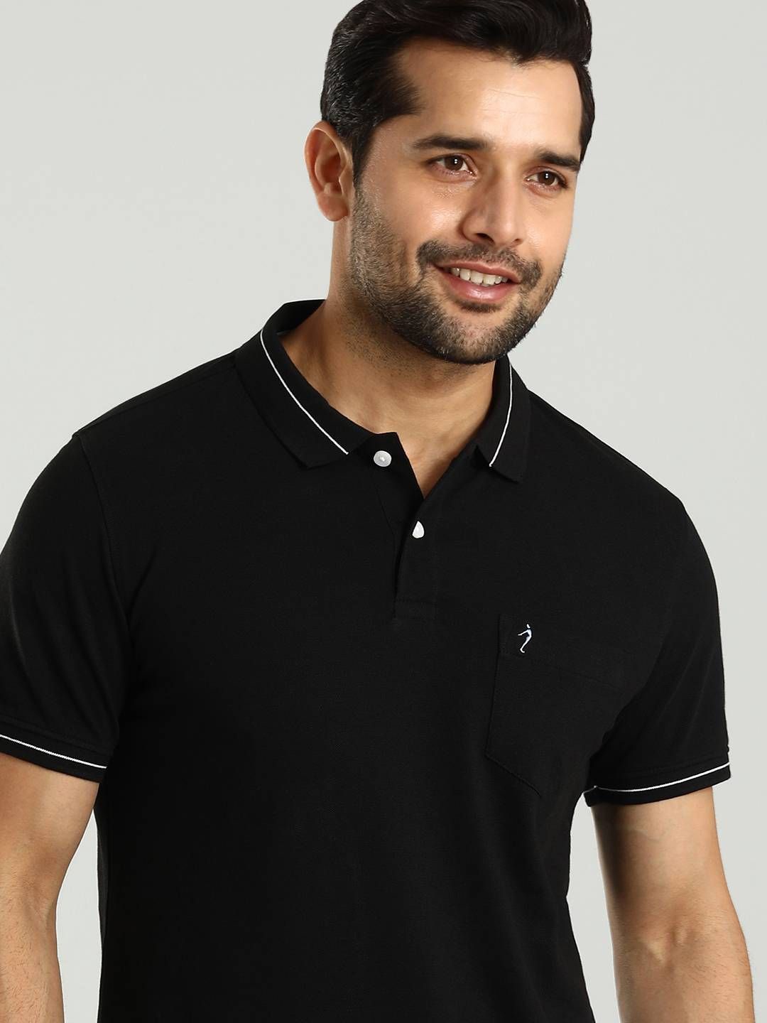 

Indian Terrain Men Solid Polo Collar Pockets T-shirt, Black