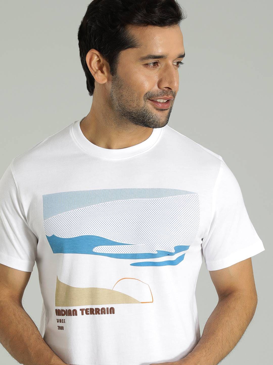 

Indian Terrain Men Graphic Printed Round Neck Cotton T-shirt, White