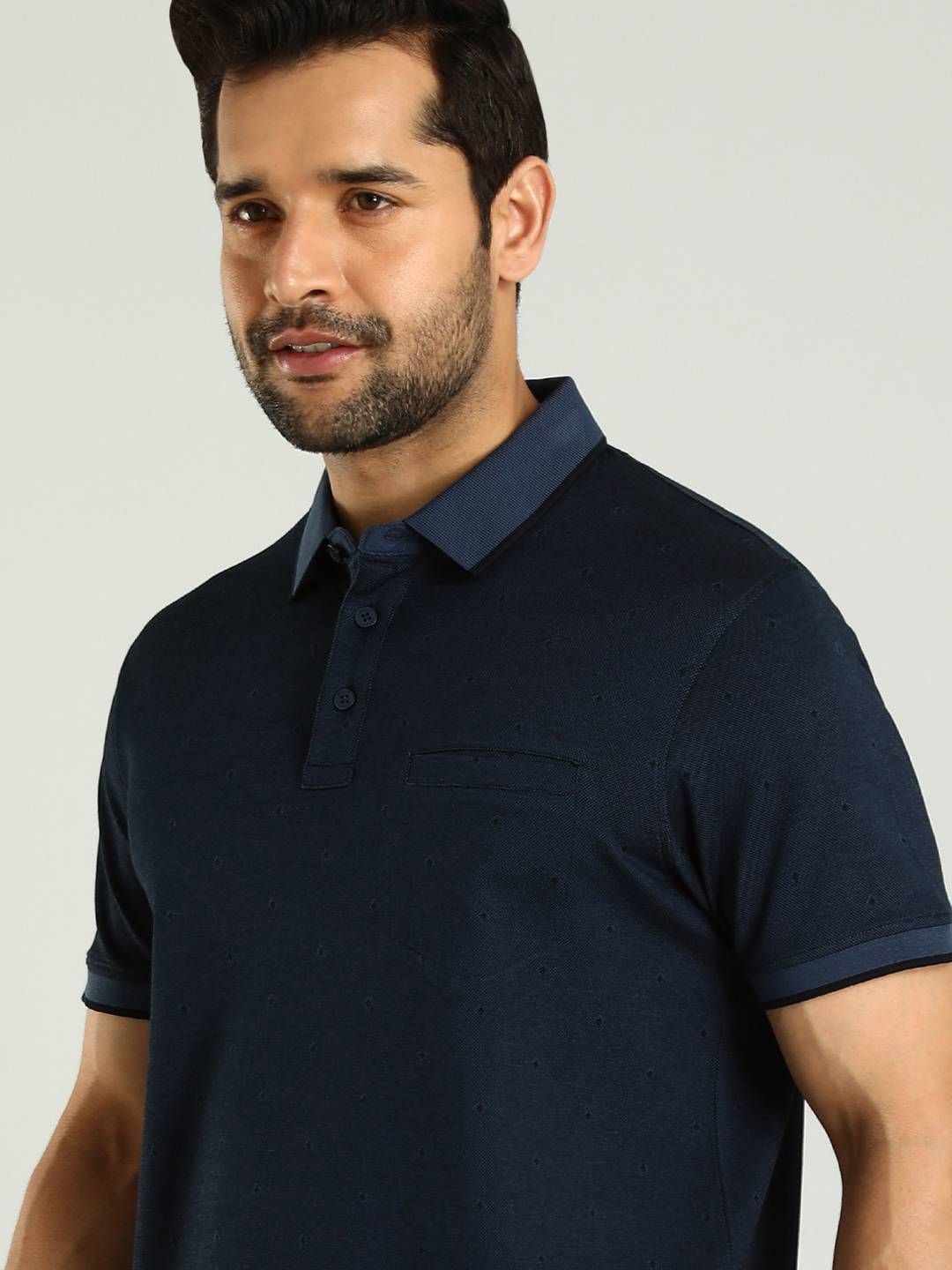 

Indian Terrain Men Polo Collar Pockets Solid Cotton T-shirt, Navy blue