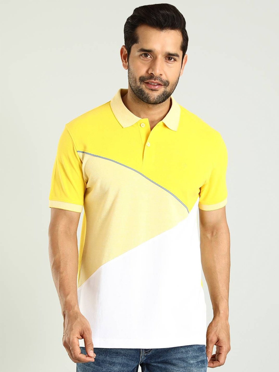 

Indian Terrain Colourblocked Polo Collar Cotton Casual T-shirt, Yellow