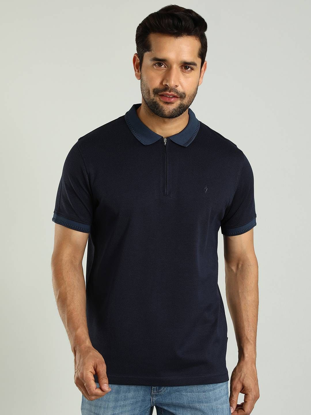 

Indian Terrain Men Solid Polo Collar Plus Size T-shirt, Navy blue