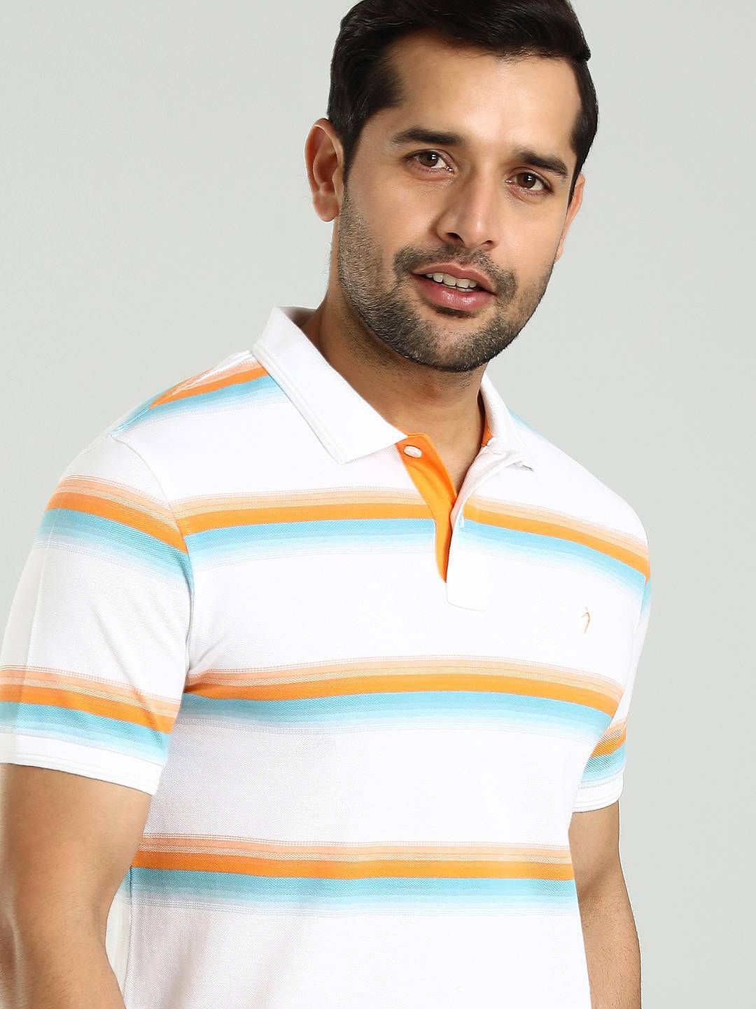 

Indian Terrain Men Striped Polo Collar Cotton T-shirt, White