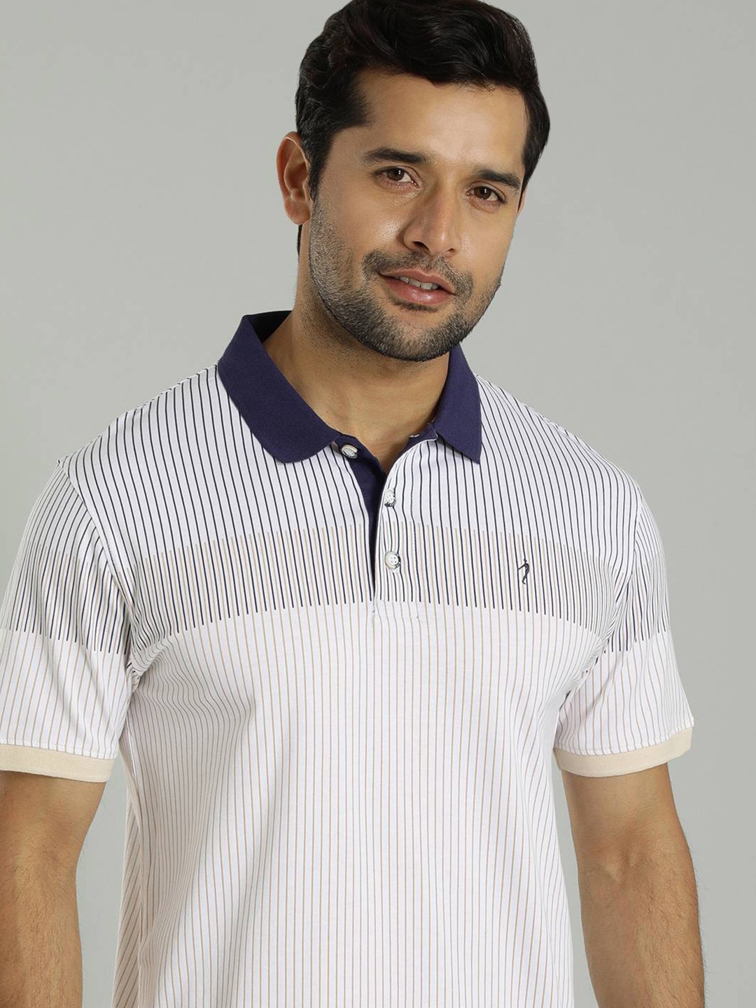 

Indian Terrain Men Striped Polo Collar Pure Cotton T-shirt, White