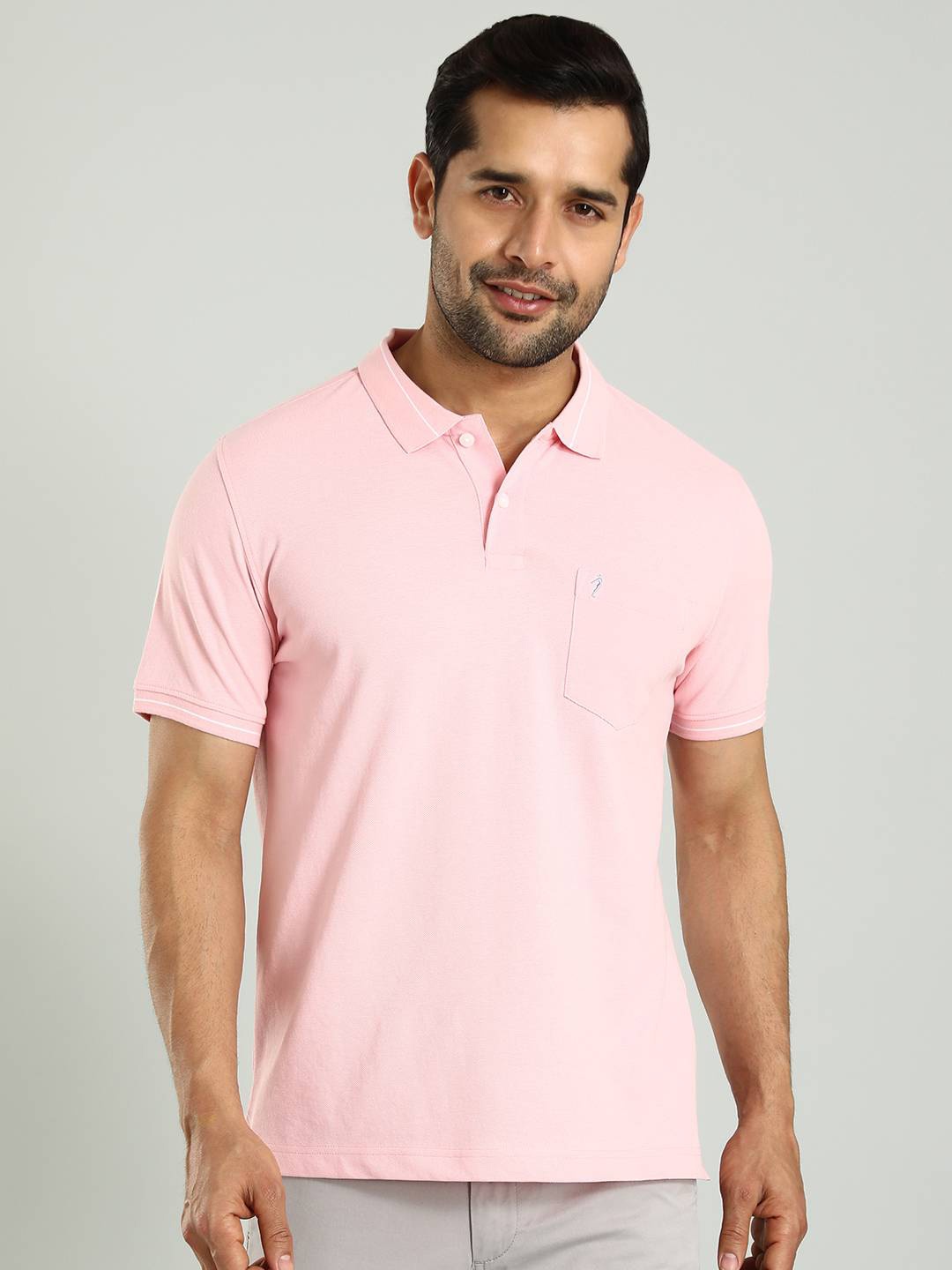 

Indian Terrain Men Solid Polo Collar Pockets T-shirt, Pink