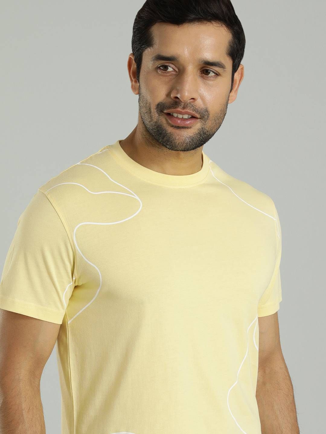 

Indian Terrain Men Abstract Printed Round Neck Cotton T-shirt, Yellow