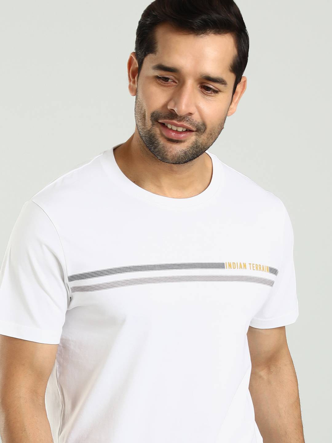 

Indian Terrain Men Striped Round Neck T-shirt, White