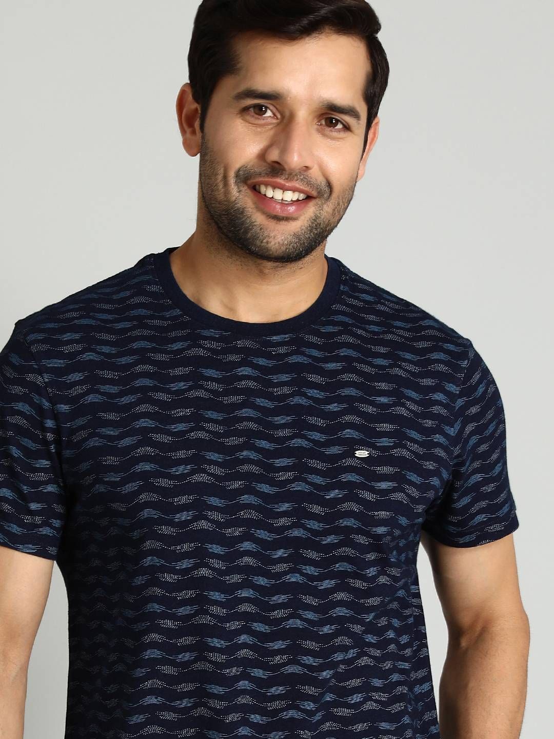 

Indian Terrain Men Printed Round Neck Pure Cotton T-shirt, Blue