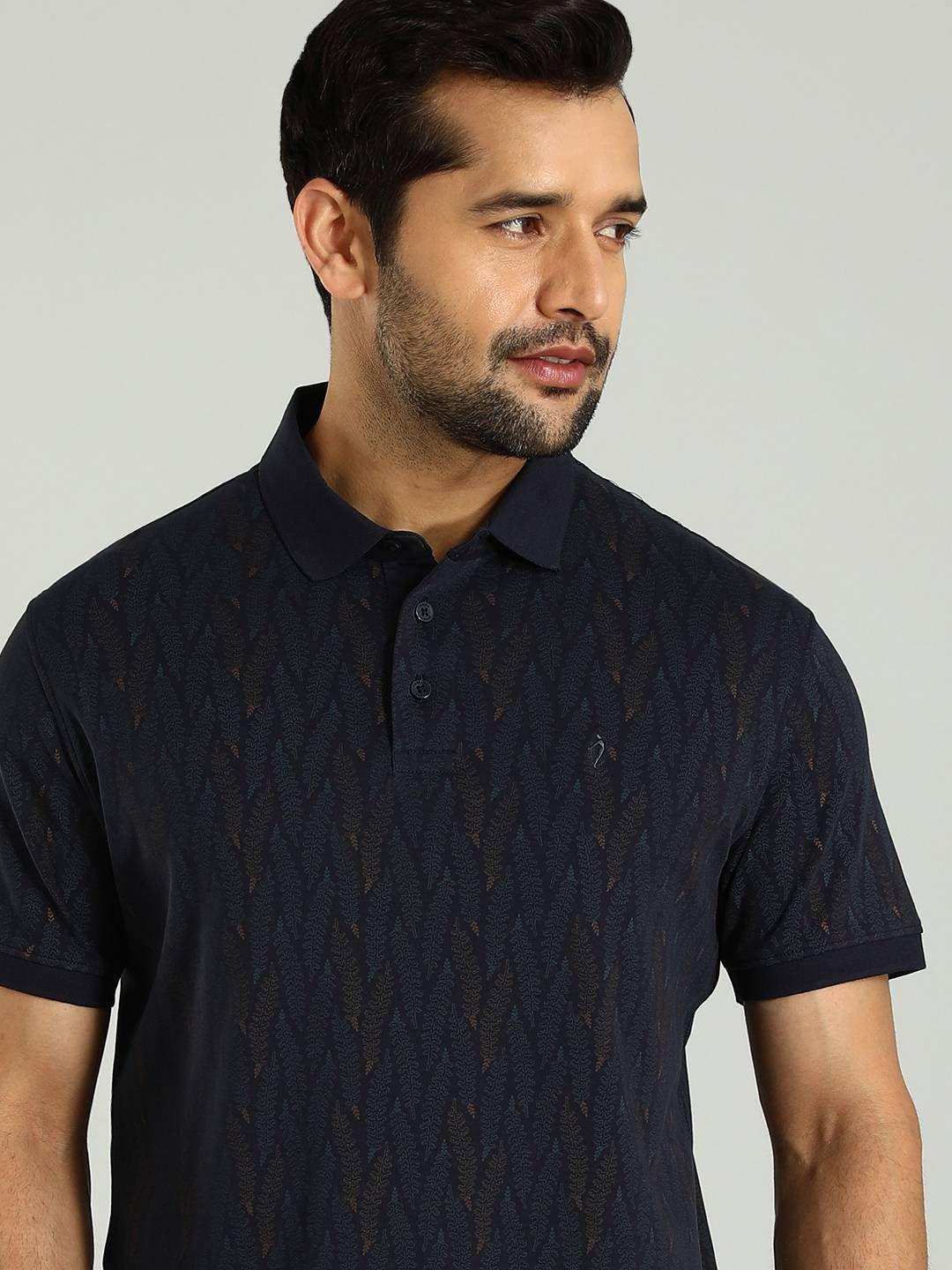 

Indian Terrain Men Polo Collar Nautical Cotton T-shirt, Navy blue