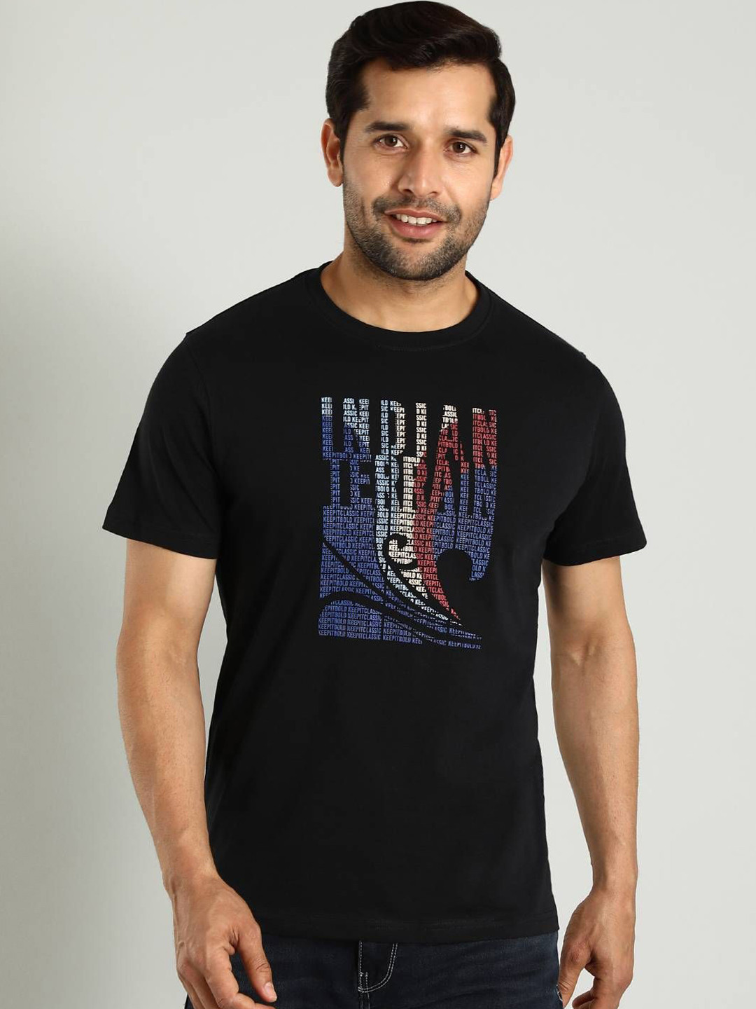 

Indian Terrain Men Typography Printed T-shirt, Black
