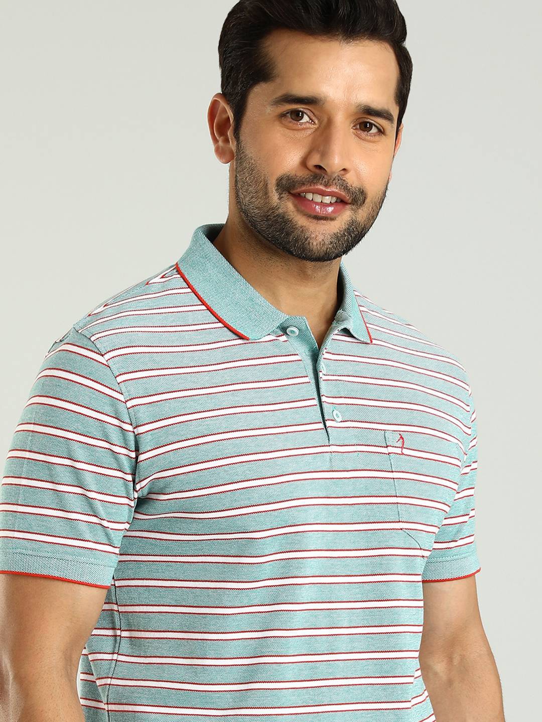 

Indian Terrain Striped Polo Collar Cotton T-shirt, Green