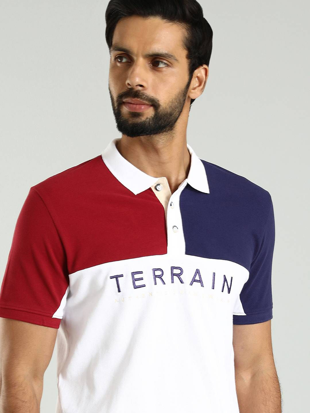 

Indian Terrain Men Colourblocked Polo Collar Cotton T-shirt, White