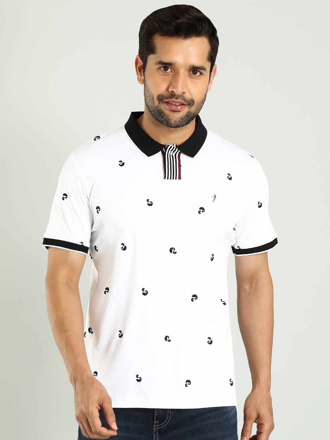 

Indian Terrain Conversational Printed Polo Collar Cotton Casual T-shirt, White