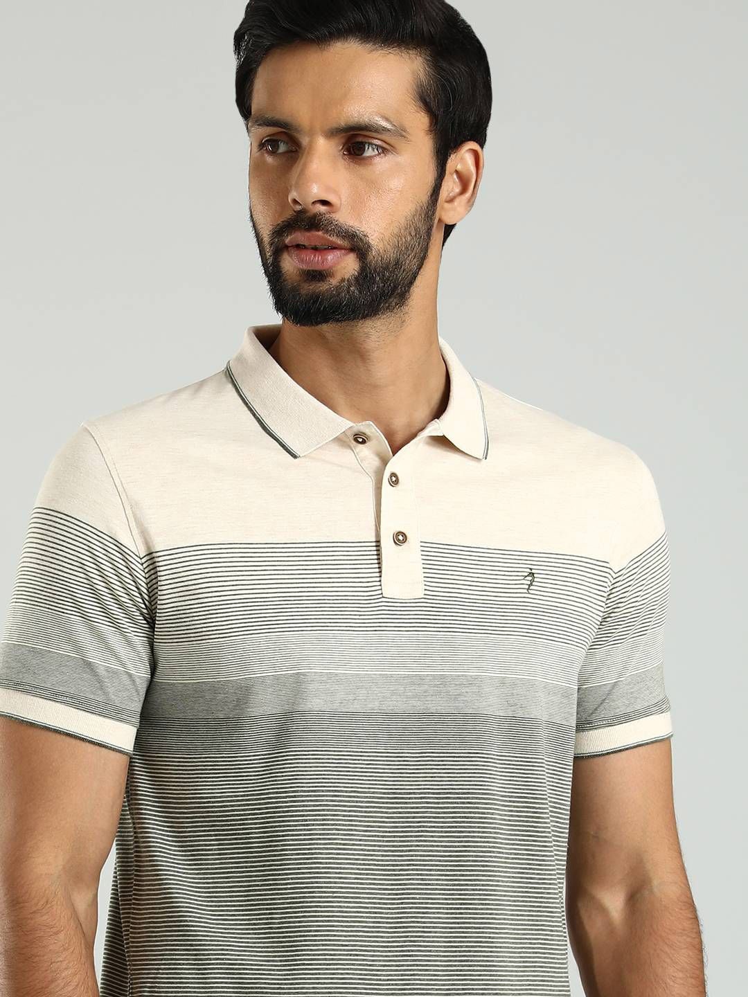 

Indian Terrain Men Striped Polo Collar T-shirt, Beige