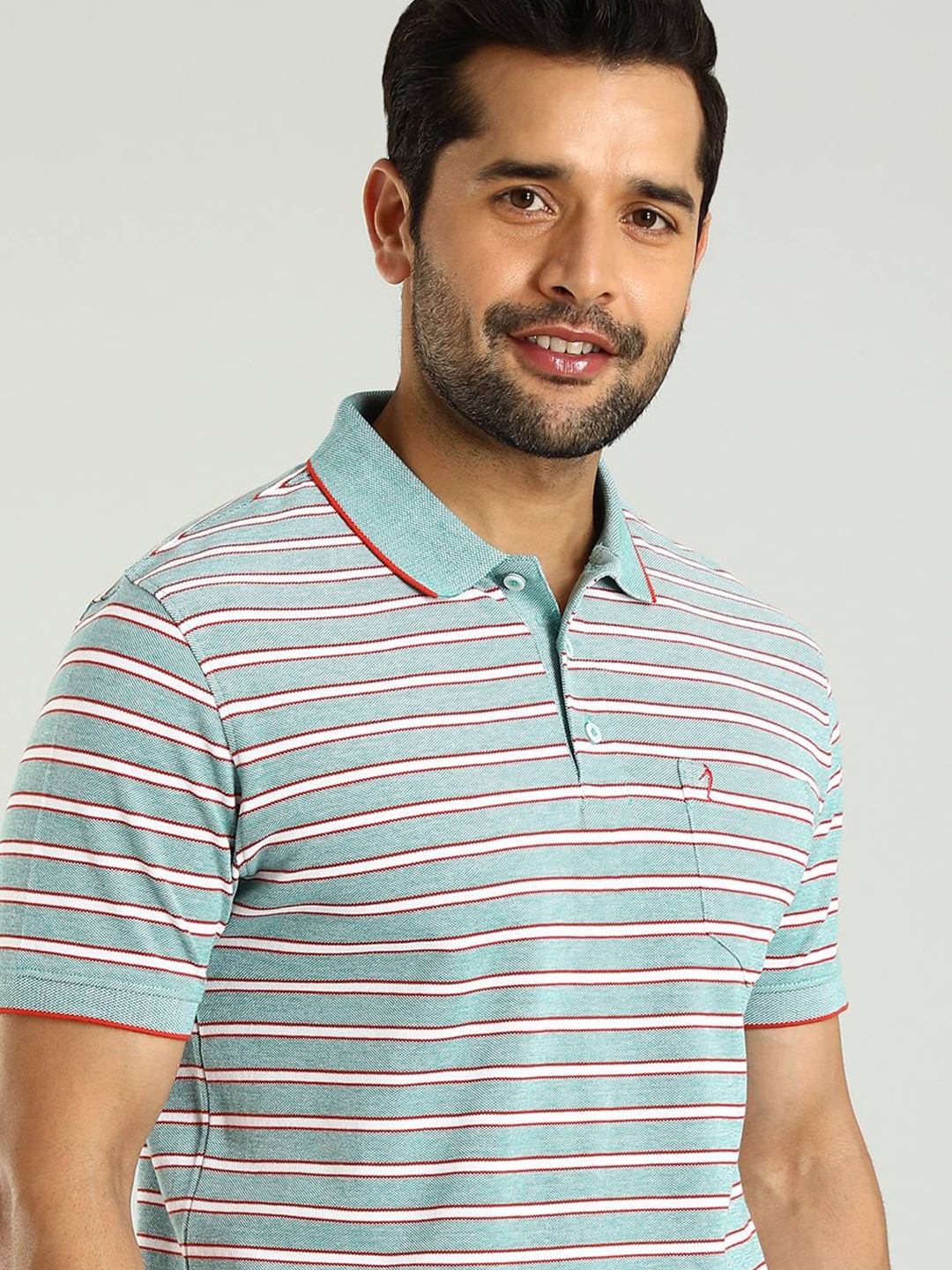 

Indian Terrain Men Striped Polo Collar Pockets T-shirt, Blue
