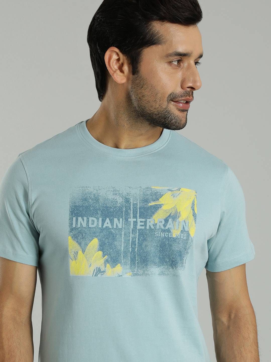 

Indian Terrain Men Printed Round Neck Cotton T-shirt, Blue