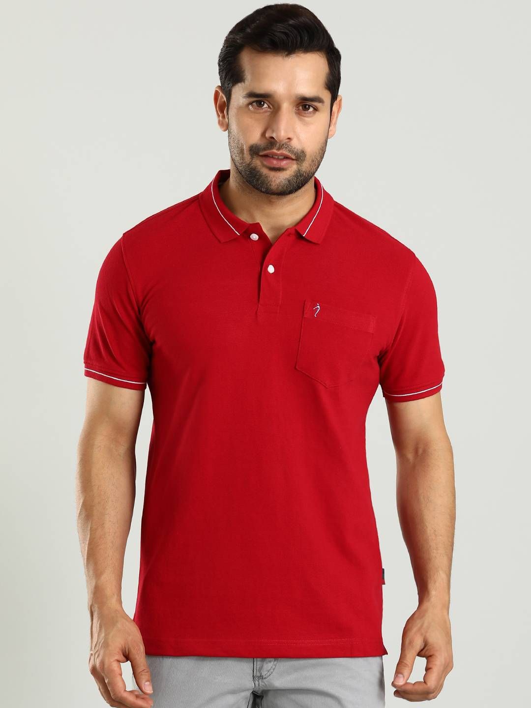 

Indian Terrain Men Solid Polo Collar Pockets T-shirt, Red