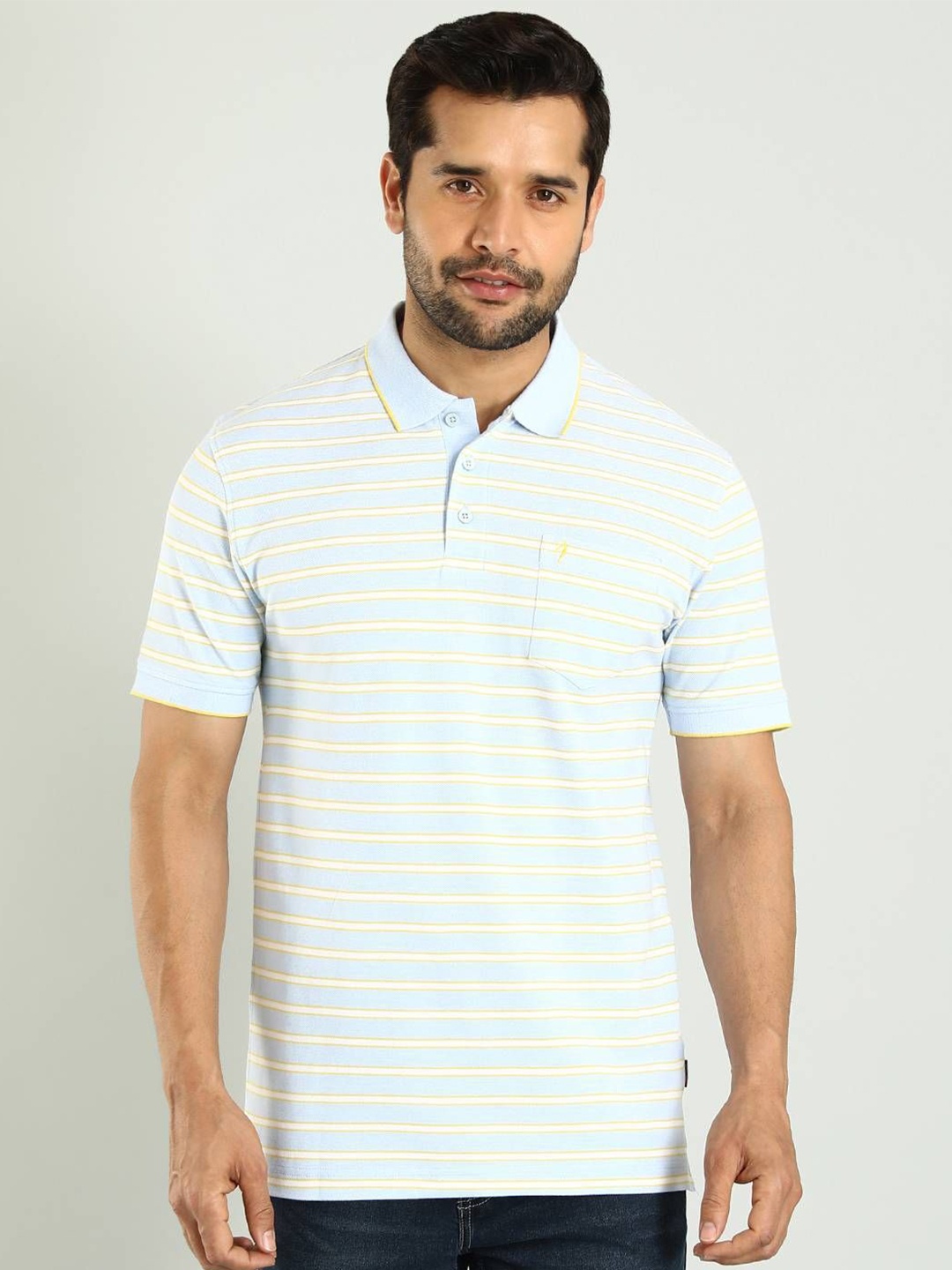 

Indian Terrain Striped Polo Collar Cotton T-shirt, Blue