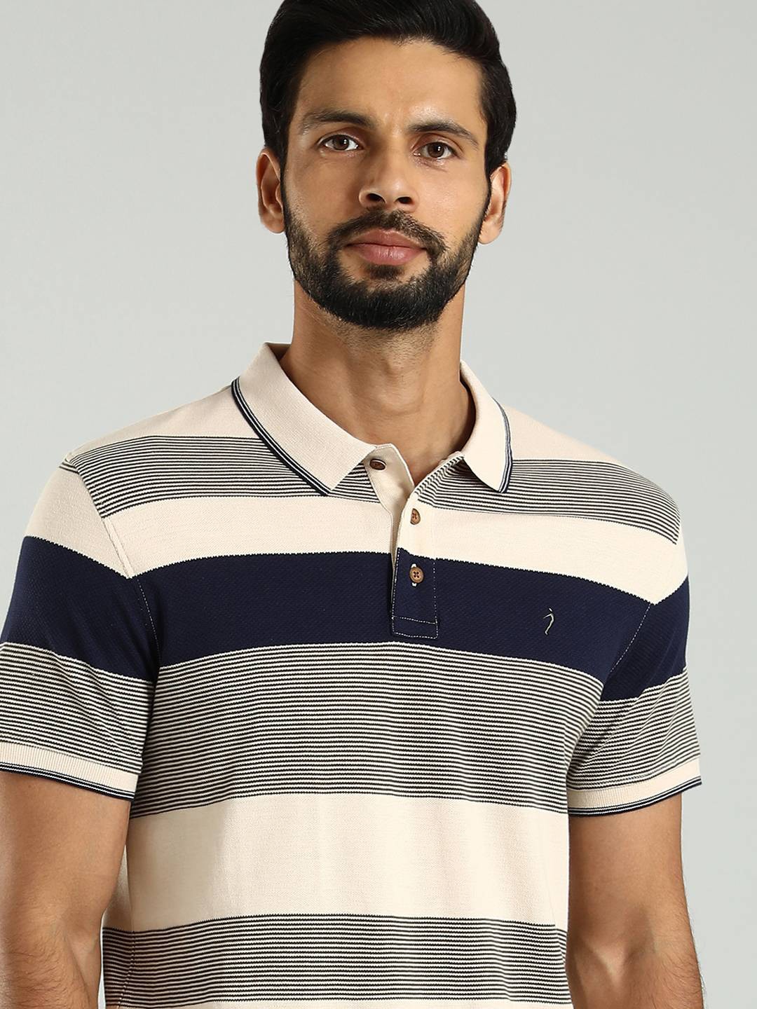 

Indian Terrain Men Striped Polo Collar Cotton T-shirt, Beige