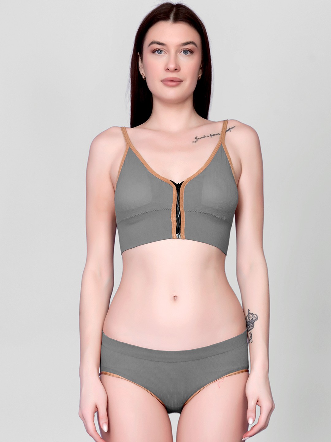 

Spiaty Full-Coverage Lightly Padded Lingerie Set, Grey