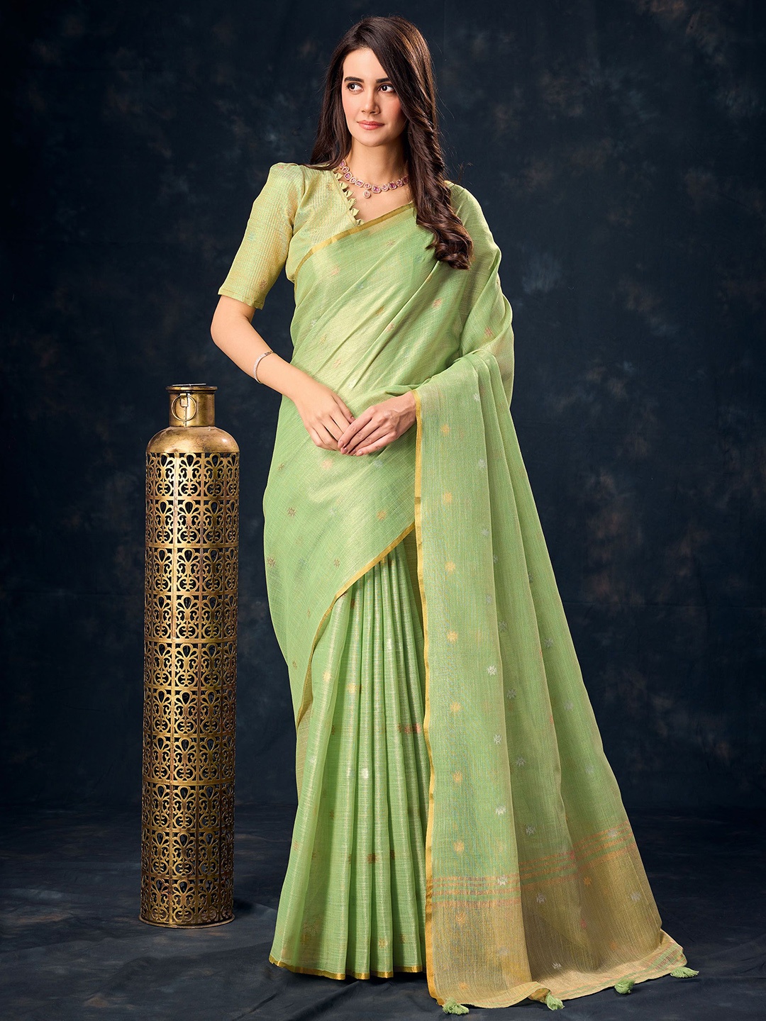 

Mitera Woven Design Zari Saree, Sea green