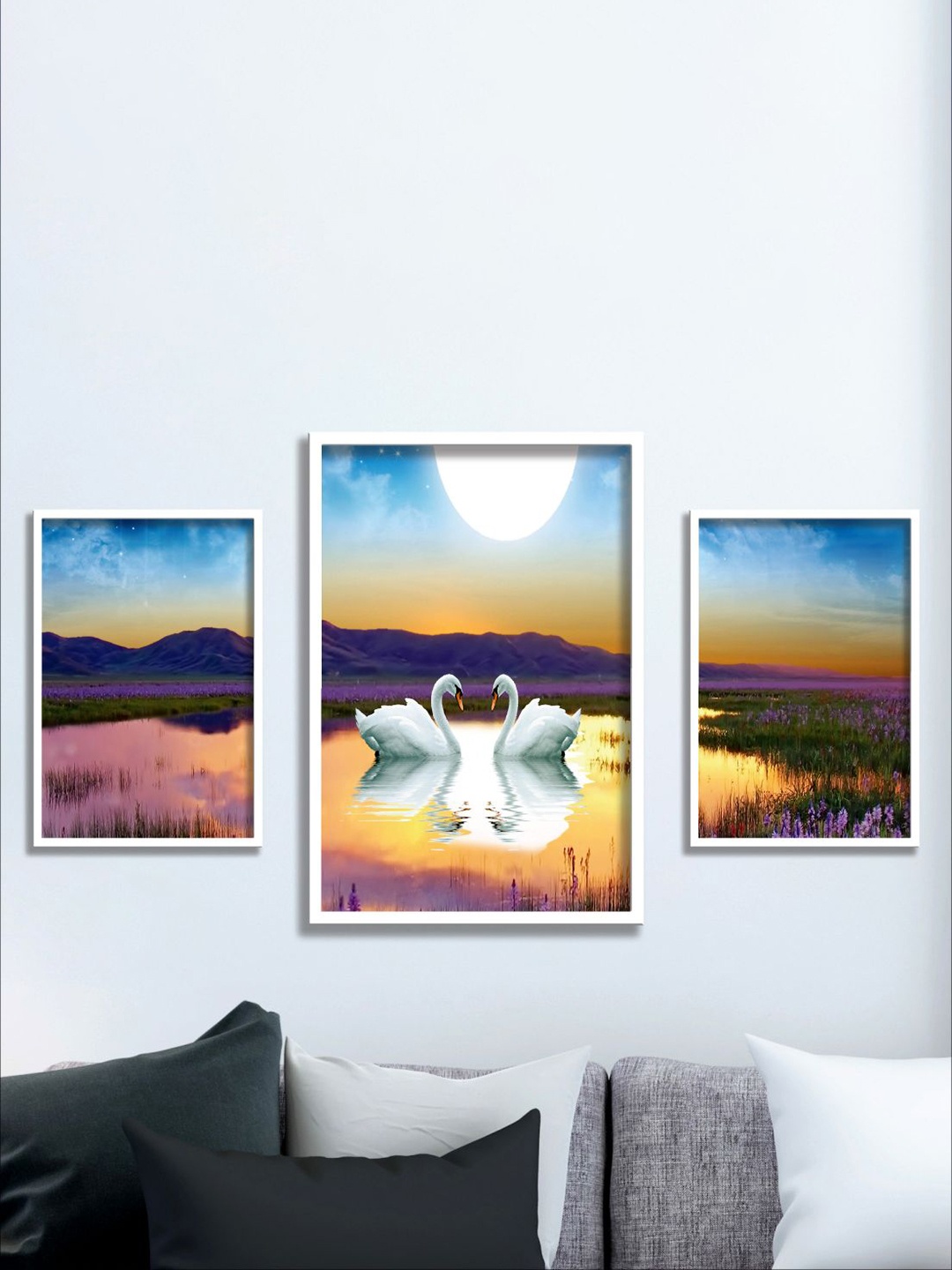 

Aura White & Blue 3 Pieces Birds And Animals Wall Arts