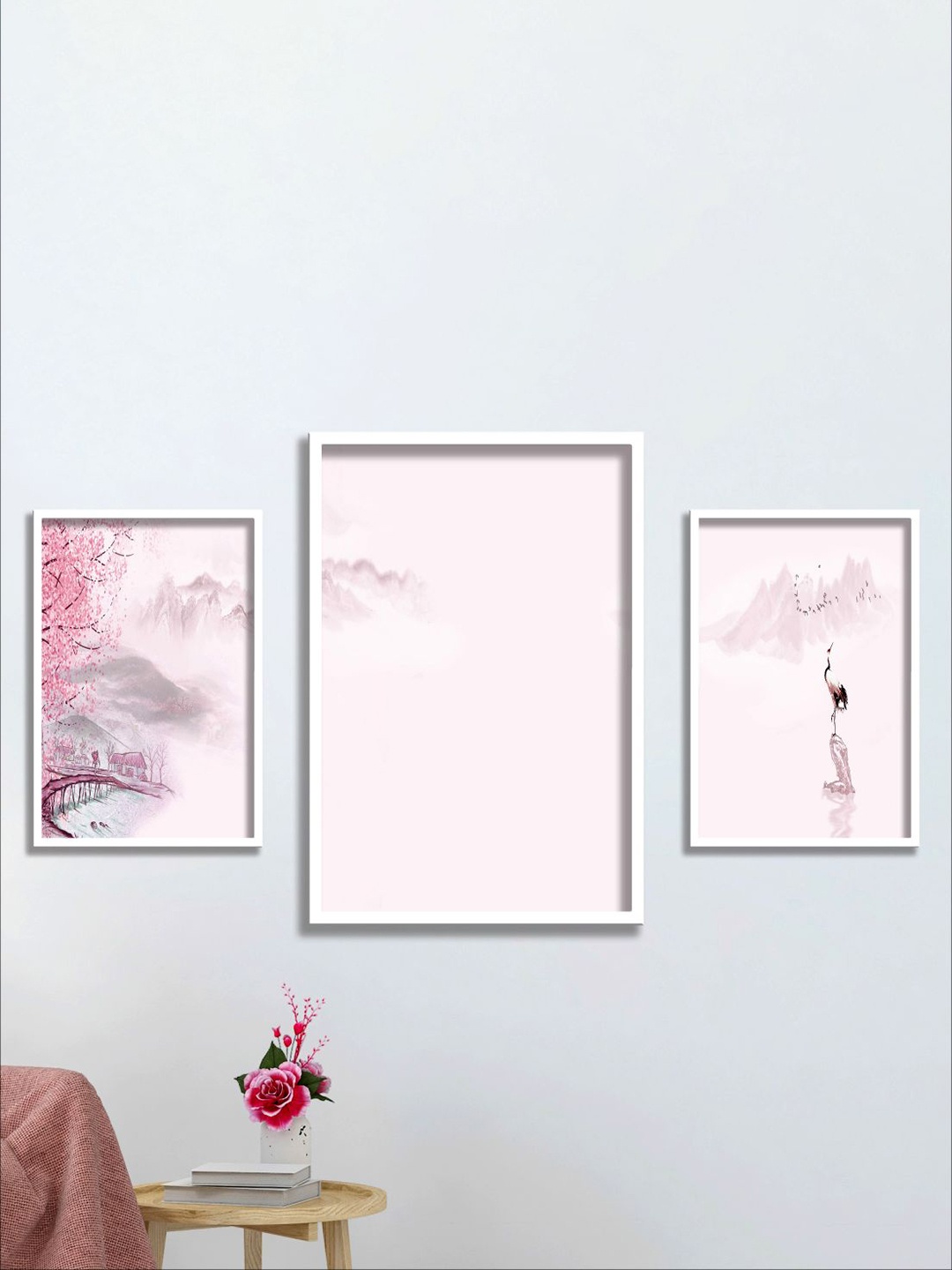

Aura White & Pink 3 Pieces Wall Painting Art