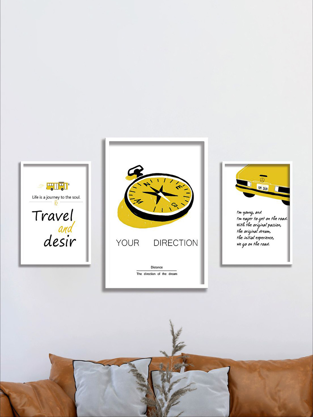 

Aura White & Yellow 3 Pieces Wall Arts
