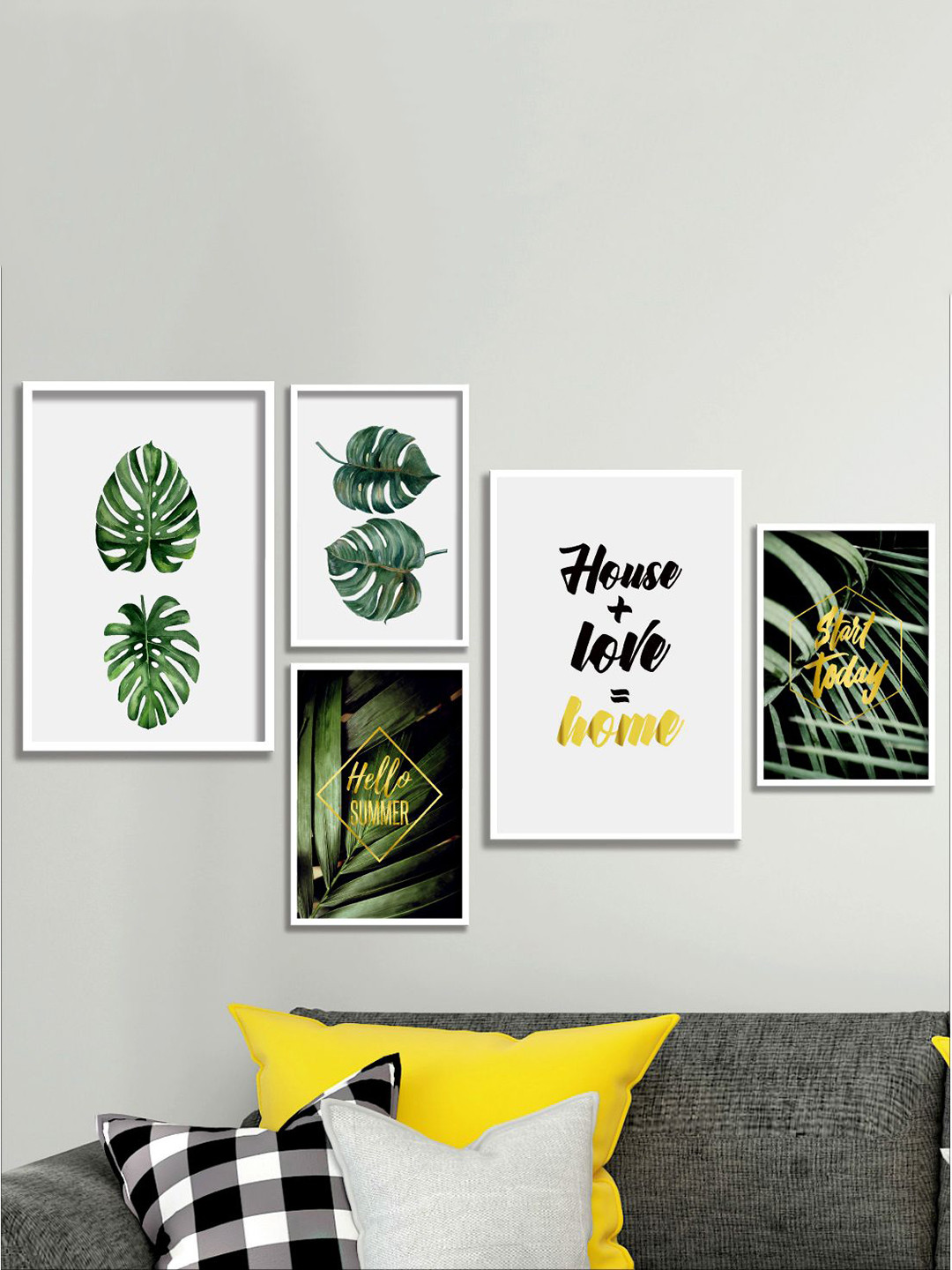 

Aura White & Green 5 Pieces Floral And Botanical Wall Arts
