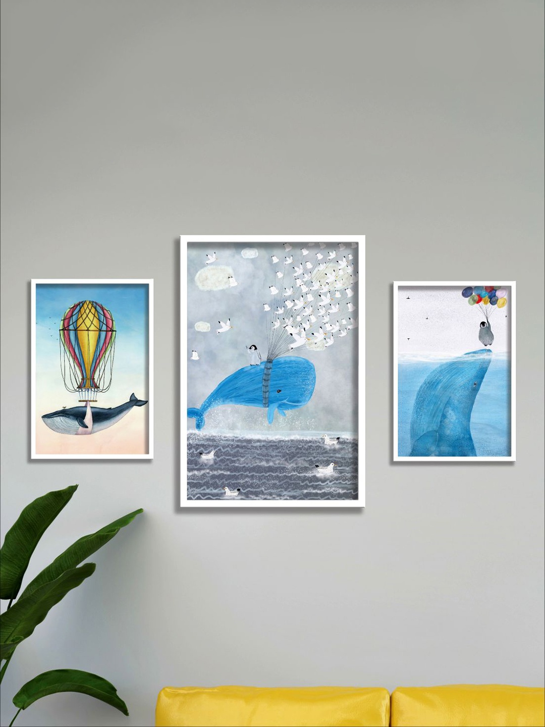 

Aura Blue & White 3 Pieces Birds And Animals Wall Arts