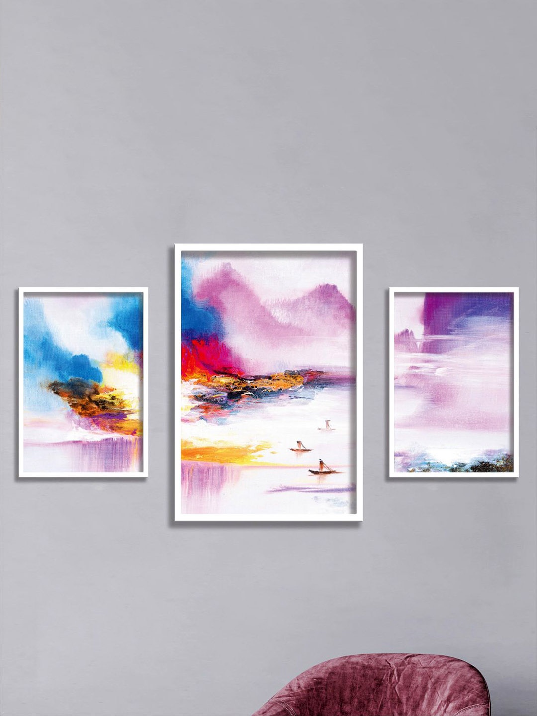 

Aura Blue & White 3 Pieces Paper Wall Paintings