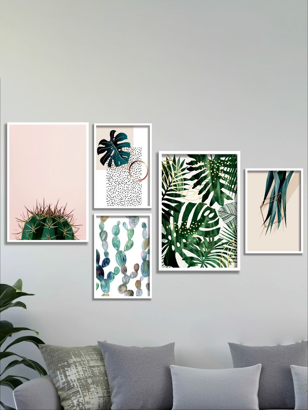 

Aura White & Green 5 Pieces Floral and Botanical Wall Painting Art