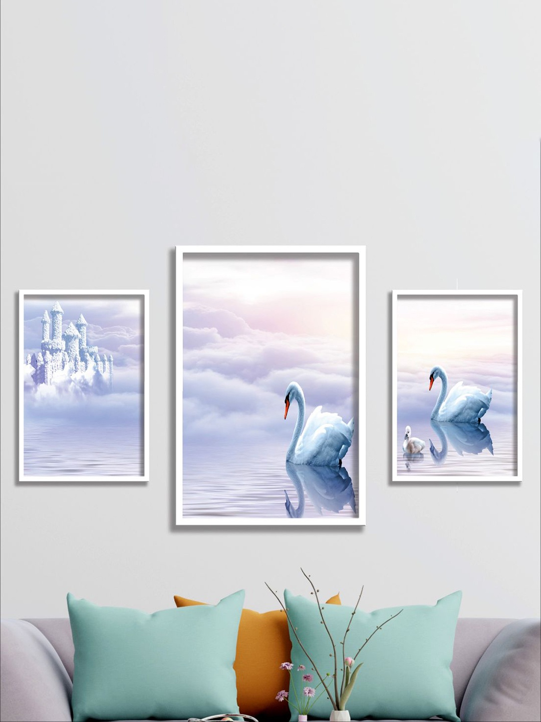 

Aura White & Blue 3 Pieces Birds & Animals Wall Arts