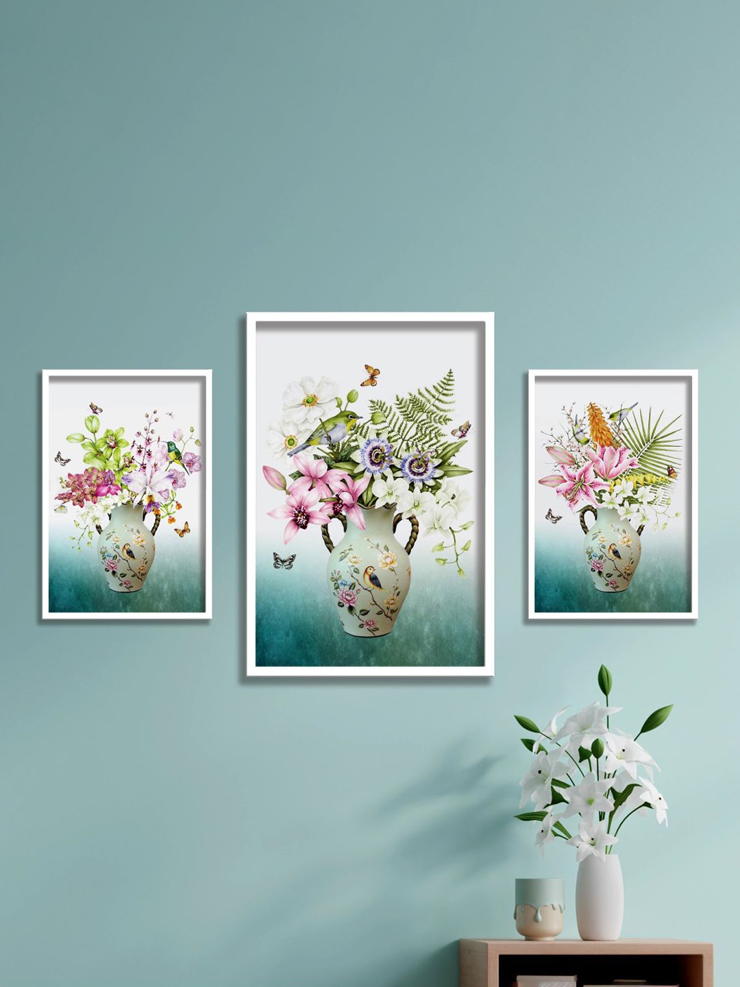 

Aura White & Green 3 Pieces Floral And Botanical Wall Arts