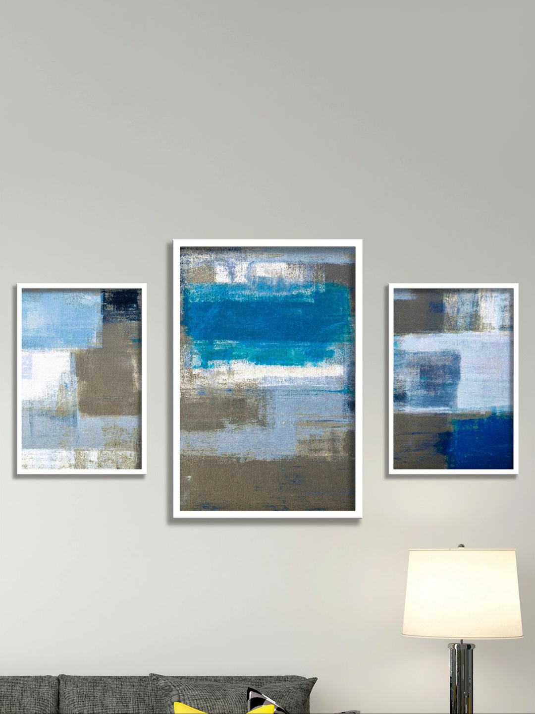 

Aura Grey & Blue 3 Pieces Paper Wall Paintings