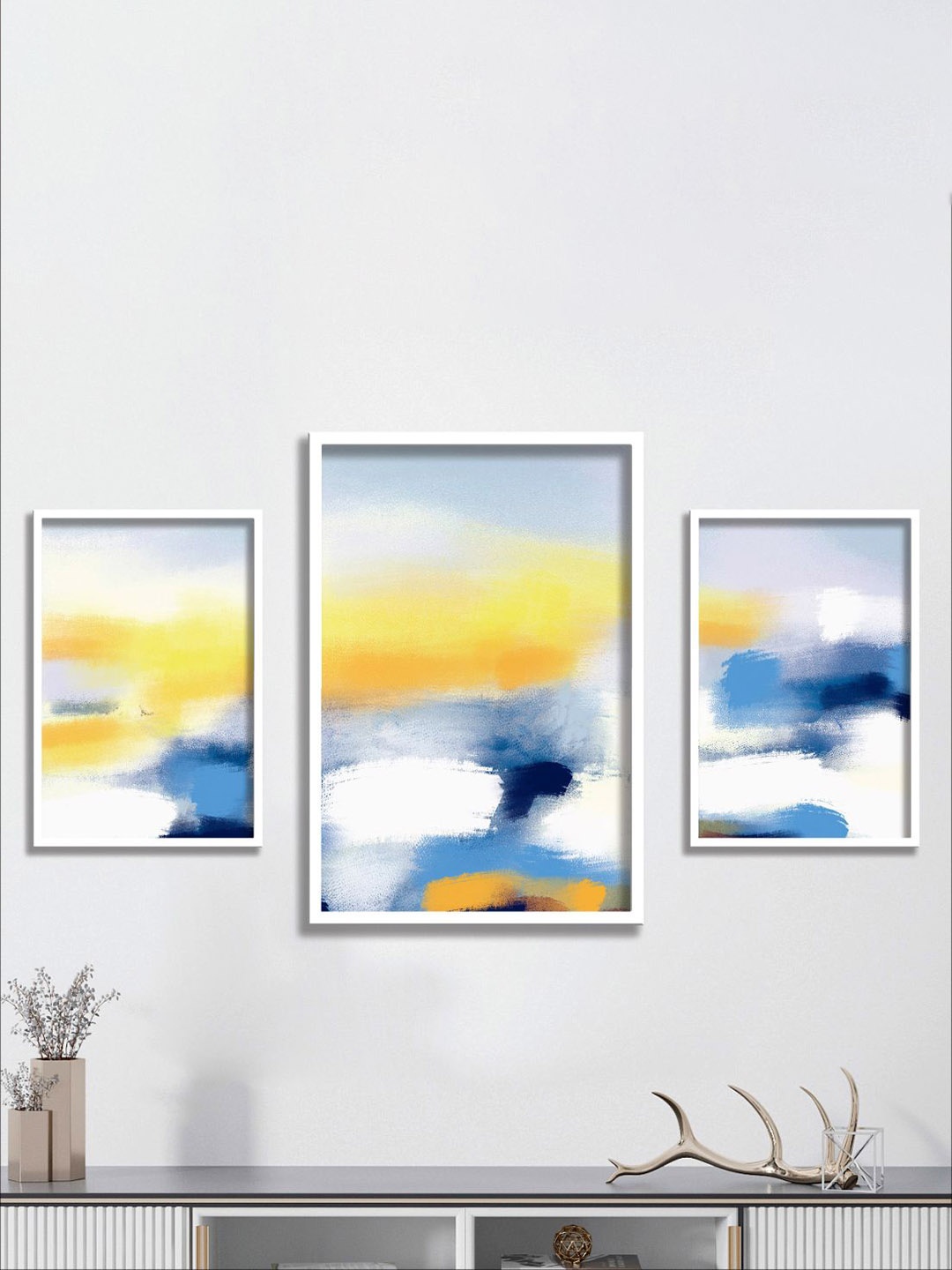 

Aura White & Blue 3 Pieces Paper Wall Paintings