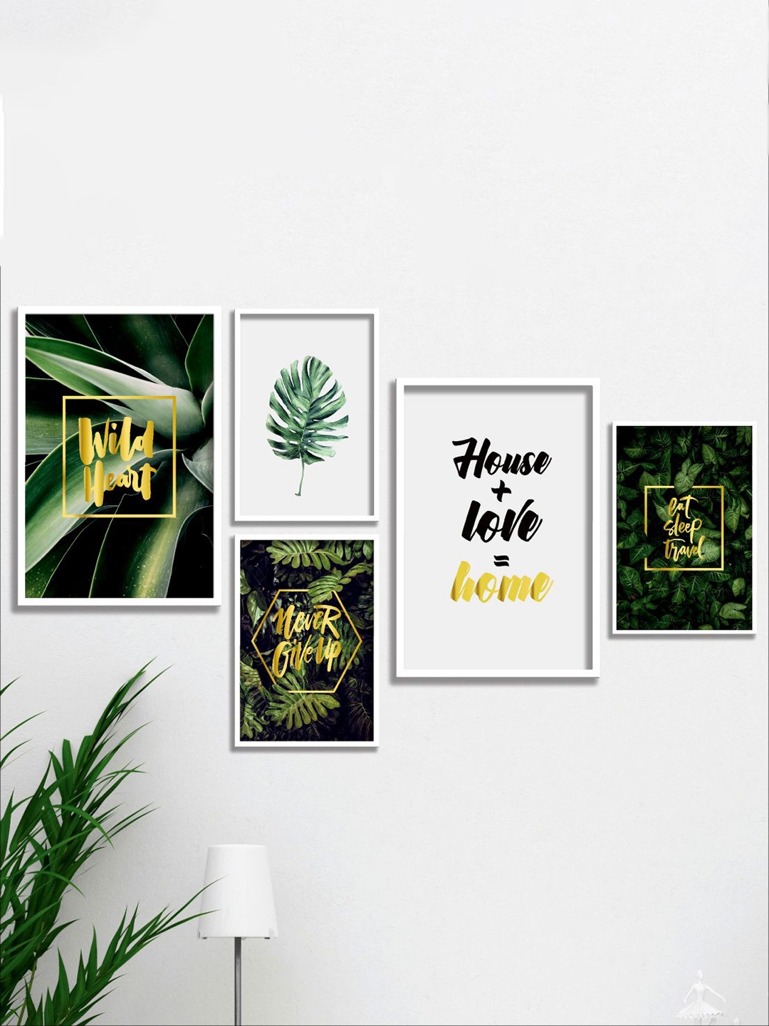 

Aura White & Green 5 Pieces Paper Floral and Botanical Wall Painting Art