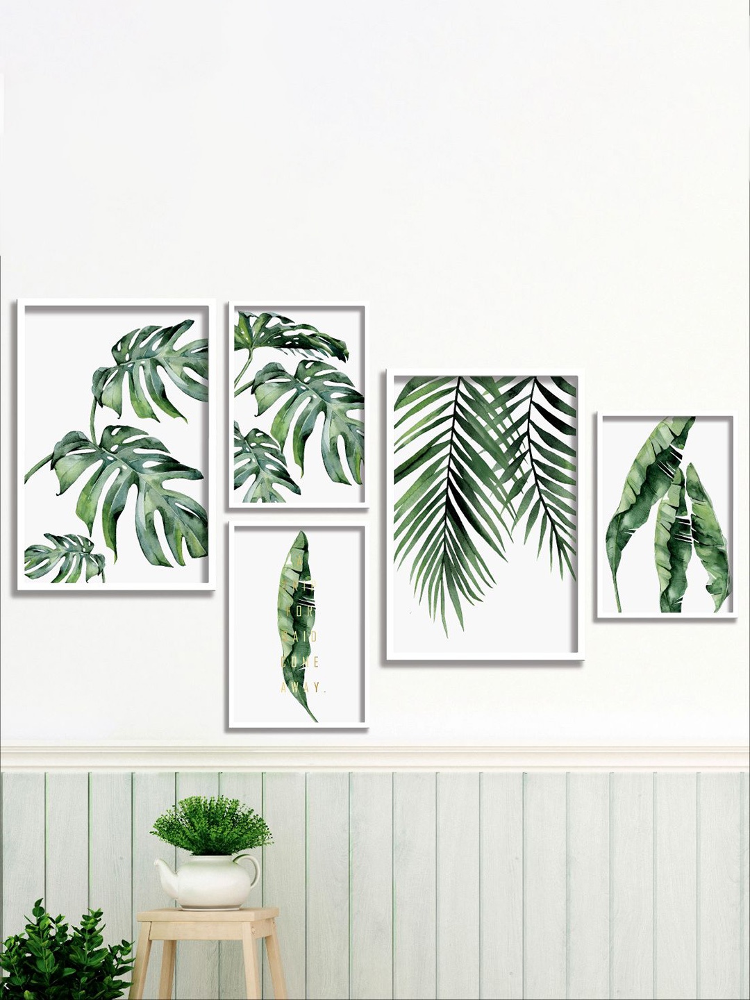 

Aura White & Green 5 Pieces Floral And Botanical Wall Arts