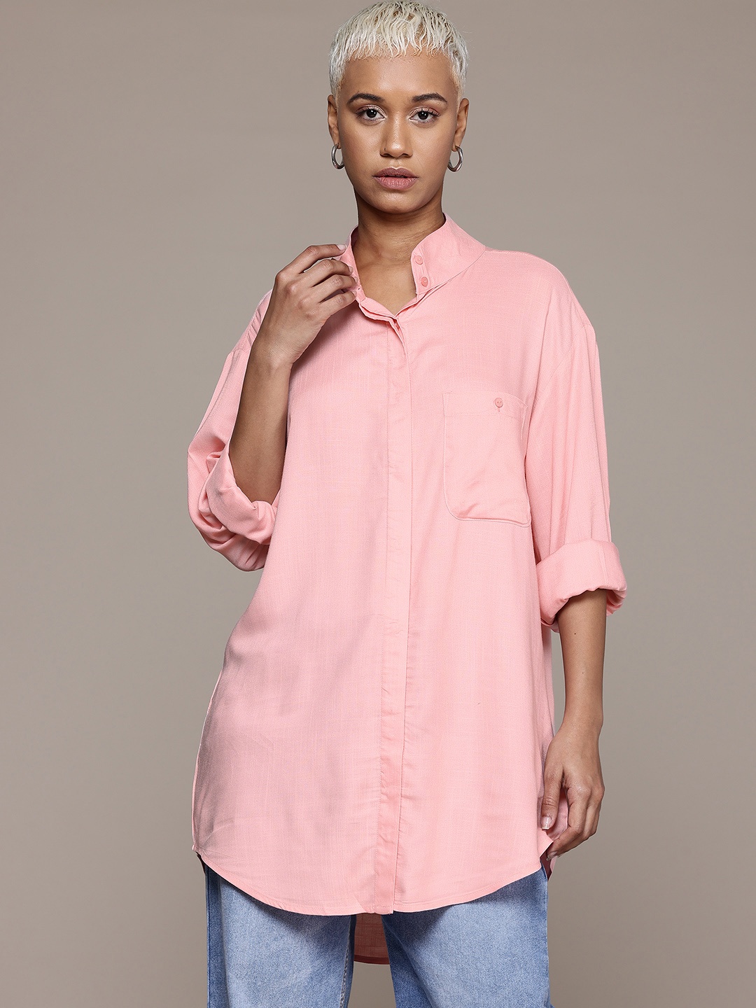 Roadster Oversized Casual Shirt, Pink