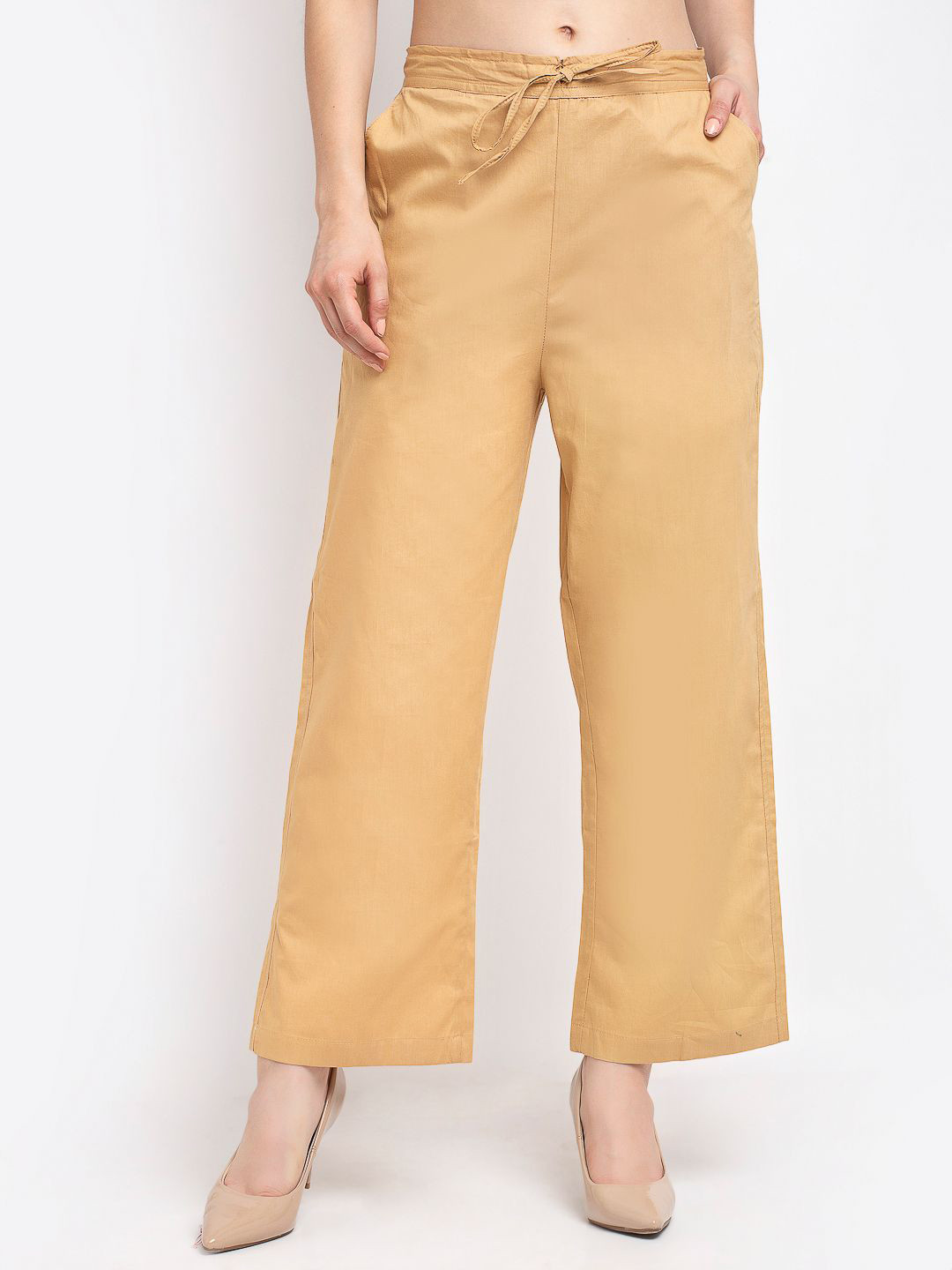 

GRACIT Women Mid Rise Cotton Trousers, Beige